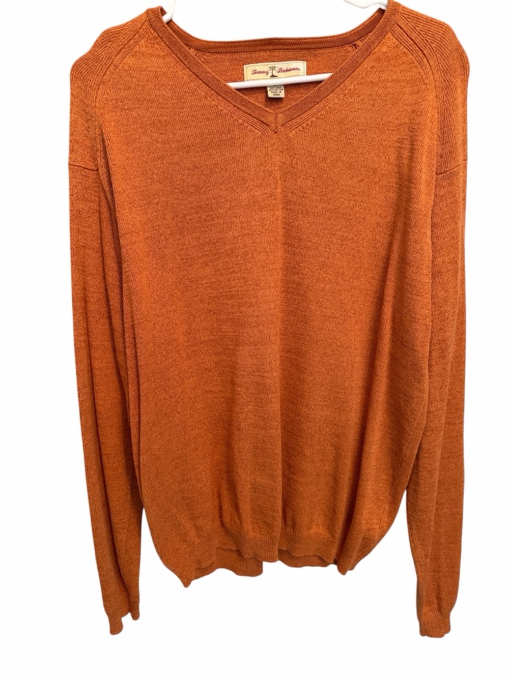 Tommy Bahama Men's Silk & Cotton V-Neck Sweater in Orange. Size Large.